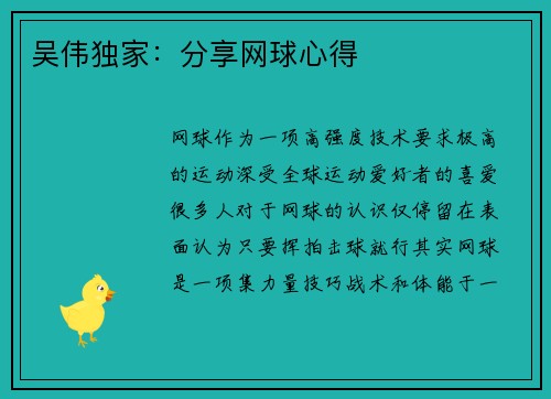 吴伟独家：分享网球心得