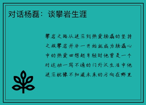 对话杨磊：谈攀岩生涯