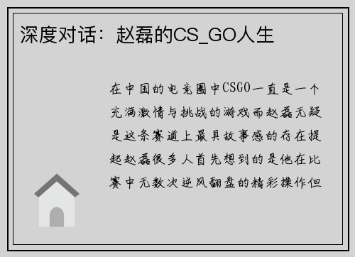 深度对话：赵磊的CS_GO人生